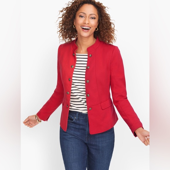 Talbots Jackets & Blazers - Talbots Womens 10 Petite Red Military Knit Twill Band Jacket Blazer Holiday